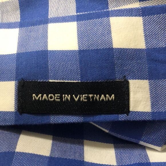 Bots & Bots shirt XL 100% cotton blue white gingham short sleeve button logo'd - Picture 9 of 9